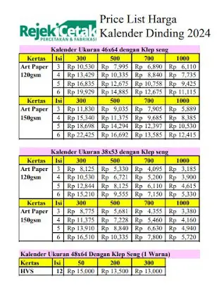 pricelist kalender dinding di jember